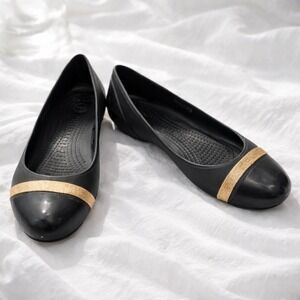 Crocs | Women's Cap Toe Ballet Flats Size 7 Gold Tone Shimmer Band Casual Chic